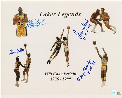 "Laker Legends" Wilt Chamberlain Memorial Signed 16x20 Photo Featuring Magic Johnson & Kareem Abdul-Jabbar (Beckett PreCert)